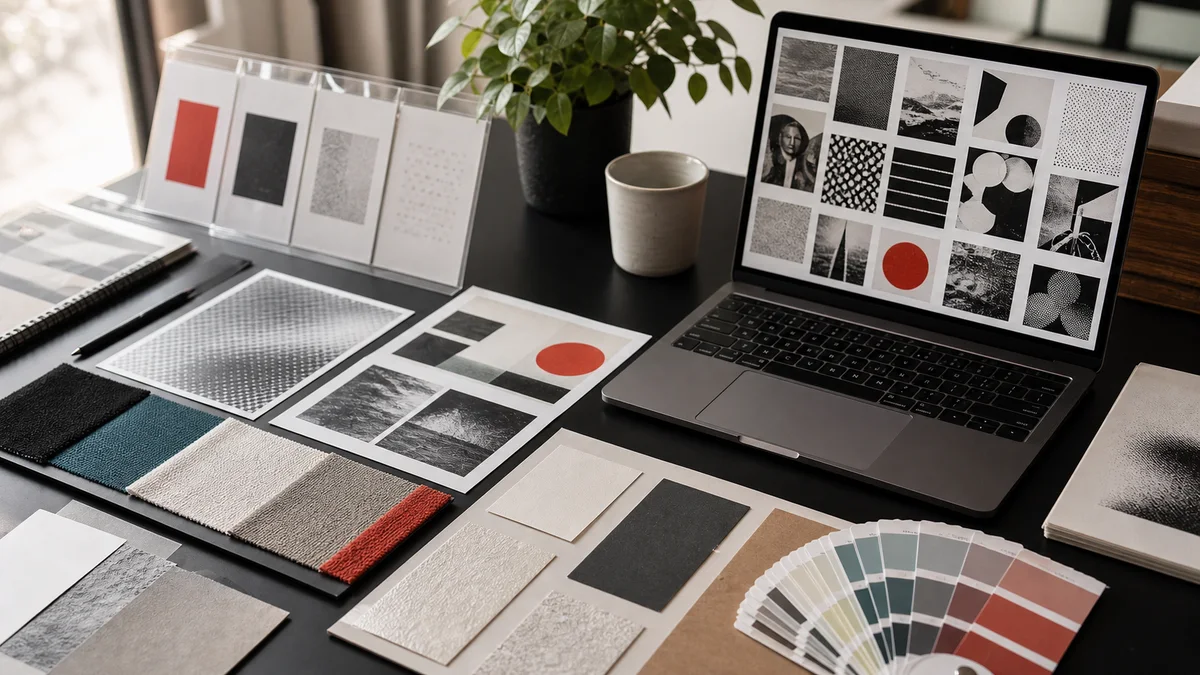 Cómo un diseñador gráfico organiza texturas, imágenes y referencias visuales con Polimake